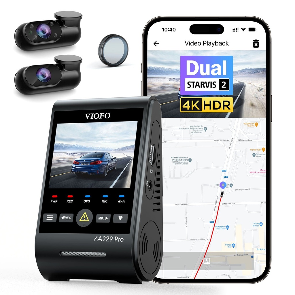 VIOFO A229 Pro 3CH Dash Cam (4K Front +2K Rear + 1080p Interior)
